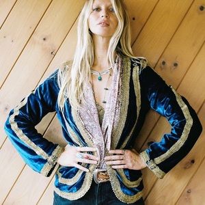 Chasing Unicorns Blue and Gold Velvet Blazer